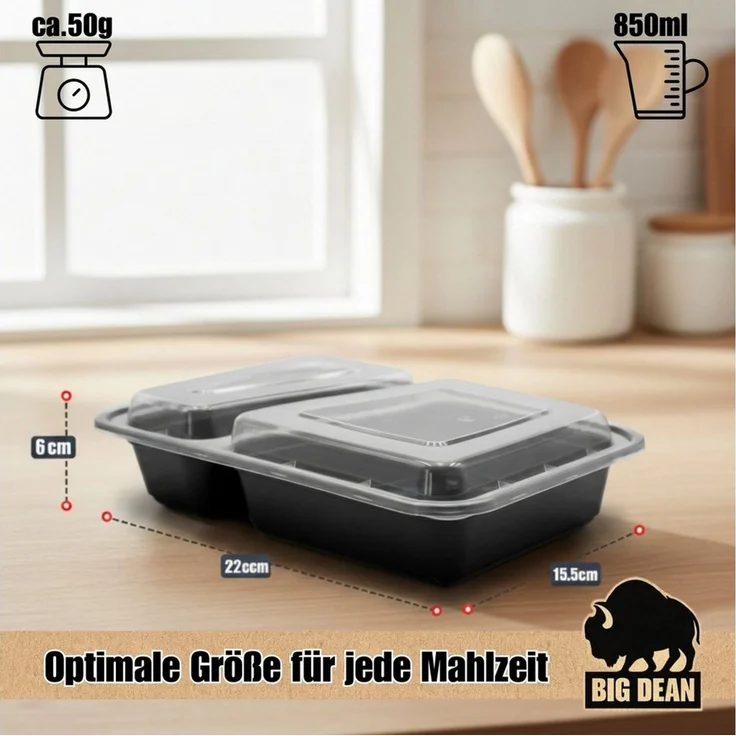 BigDean Lunchbox 10 Stück wiederverwendbare Meal Prep Boxen mit Deckel 2 Fächer, Kunststoff, (Set, 20-tlg, Meal-Prep Boxen), Spülmaschienenfest, Gefrierschrankfähig, Mikrowellengeeignet – Bild 2