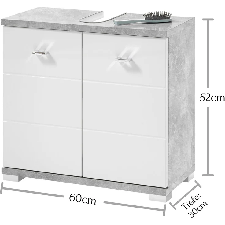 Waschbeckenunterschrank >Peter< in Weiß Hochglanz aus MDF - 60x57x31cm (BxHxT) – Bild 5