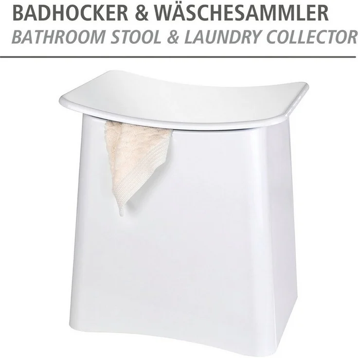 WENKO WING Badhocker, Weiß, mit herausnehmbaren Wäschesack – Bild 2