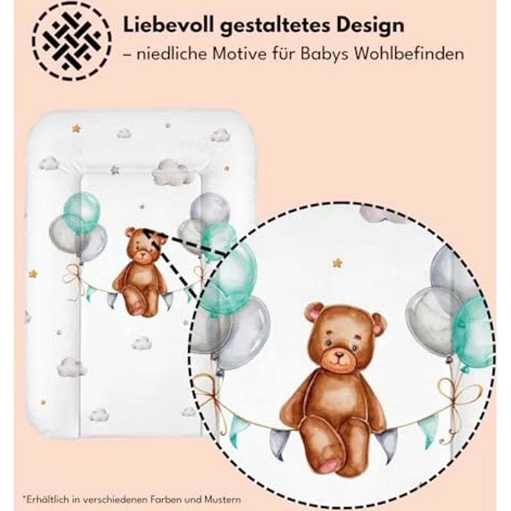 Wickelauflage 50x70 cm, Weiß mit Bär – abwaschbar & wasserdicht, weich für Neugeborene – Wickeltischauflage für Wickelkommode – Baby Wickelunterlage, schnell abwischbar – Bild 3