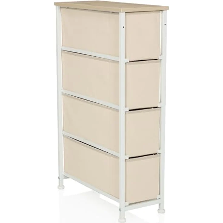hjh LIVING Kommode mit 4 Stoffschubladen FOLDRESS S 20 x 48 x 76 cm Schubladenkommode Organizer, höhenverstellbare Fußgleiter, Metall-Gestell, Beige – Bild 9