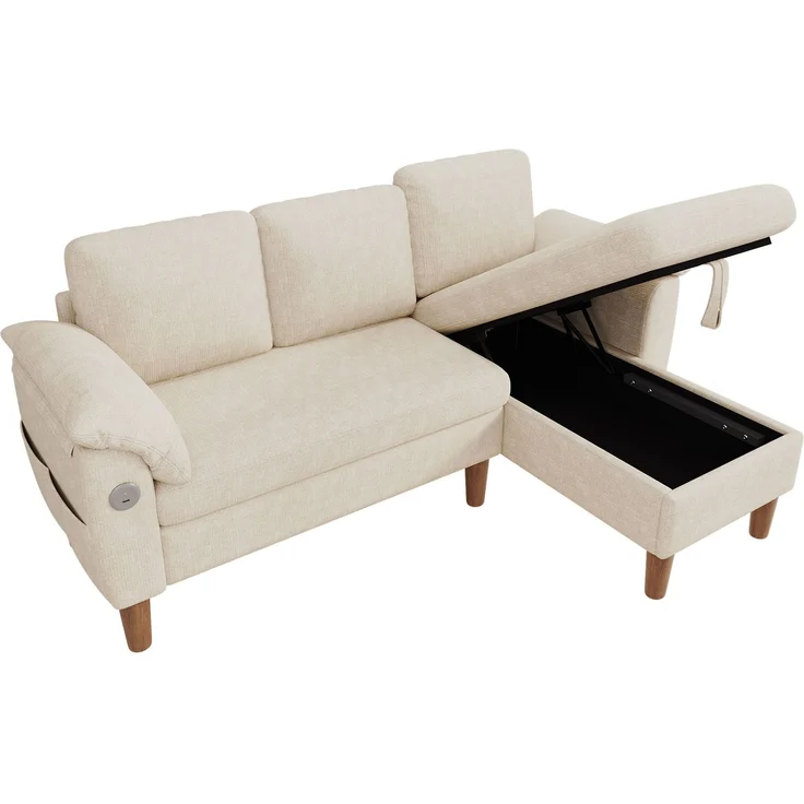 Ecksofa 181x125x88 cm in Beige mit Stauraum-Chaiselongue, USB-Anschluss und Taschenfederkern – Bild 7