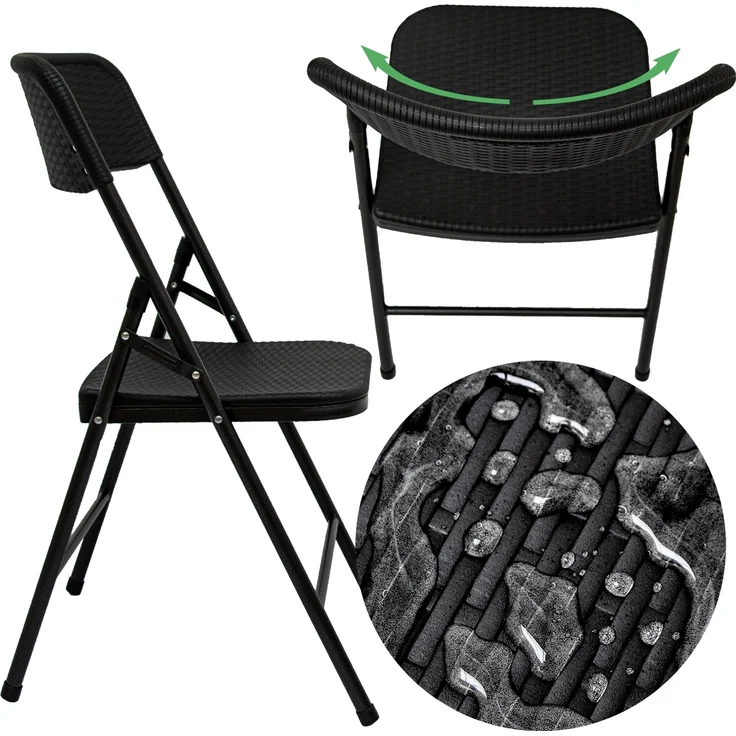 2 wetterfeste Klappstühle Gartenstühle in Rattan-Optik Schwarz – Bild 5