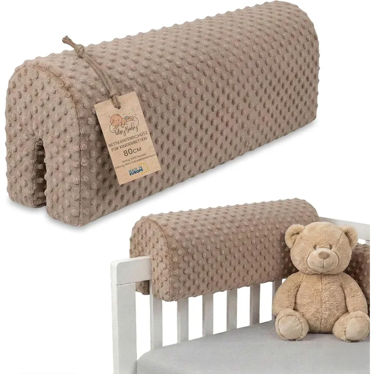 Bettkantenschutz für Kinderbetten 80 cm - Schutz für Bettrahmen Baby Bett rausfallschutz für boxspringbett bettgitter mit Bezug Kantenschutz Kinder Babybett Beige