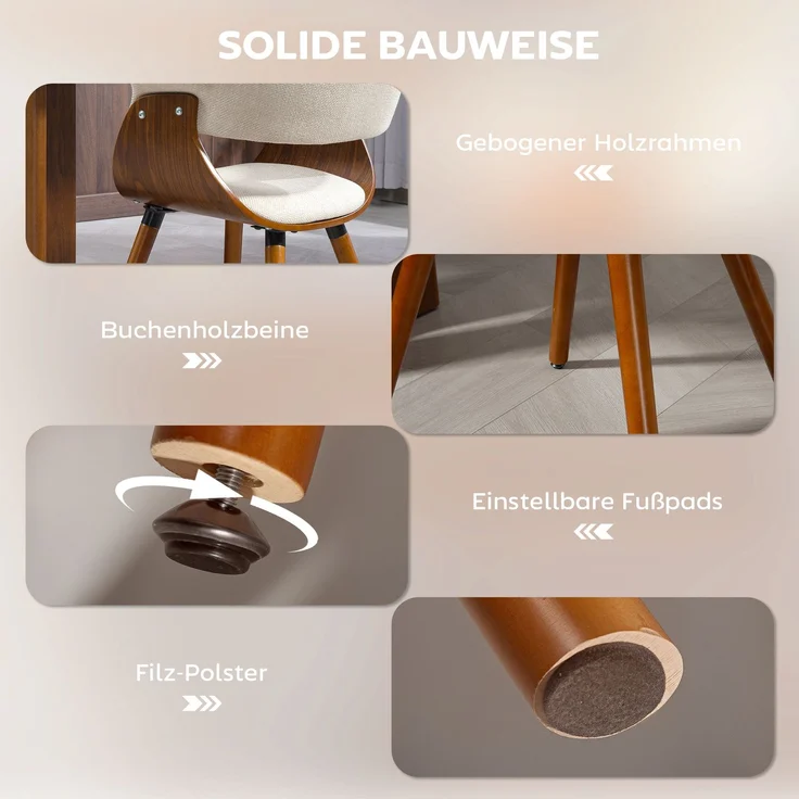 HOMCOM Esszimmerstuhl, Polyester, Schaumstoff, Beige, 62L x 55B x 75H cm – Bild 5