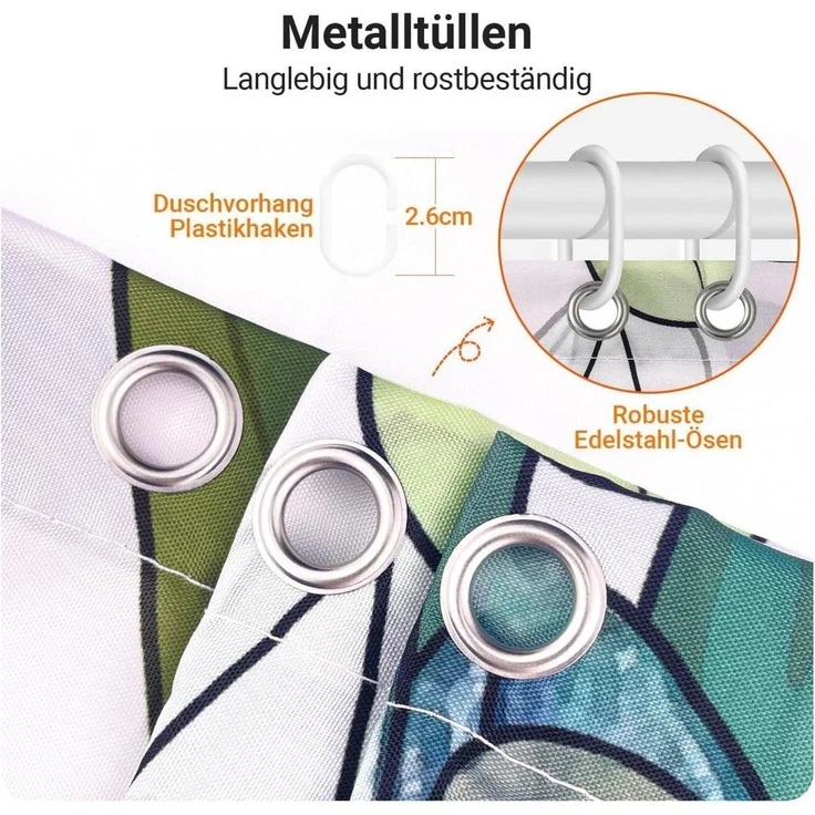 Duschvorhang 280x200cm Grün Blätter Antischimmel Textil Waschbar Polyester Stoff – Bild 4