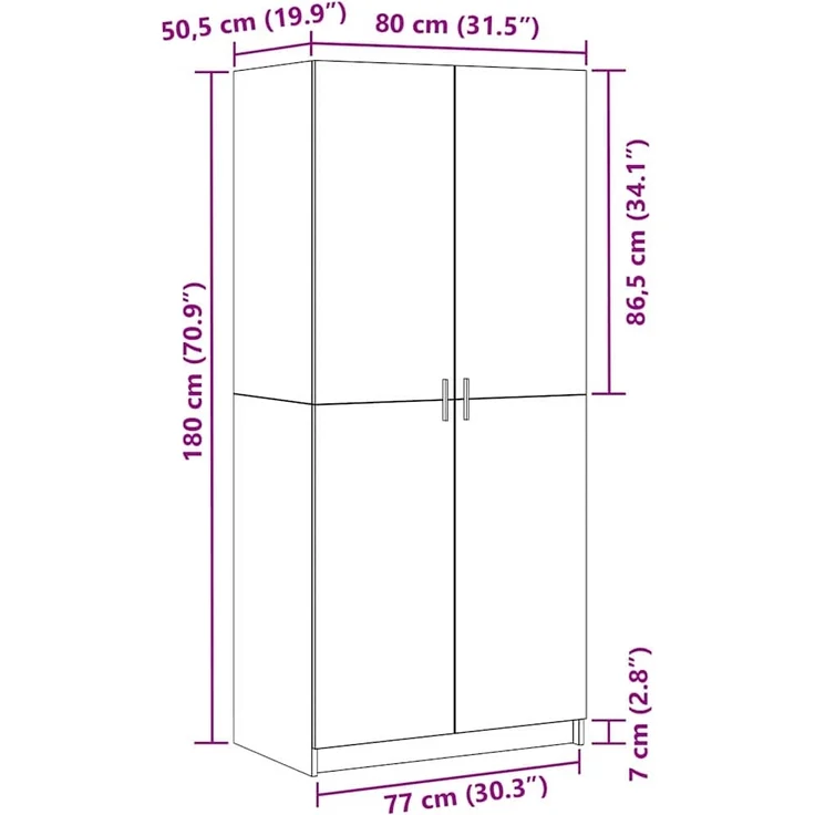 vidaXL Kleiderschrank mit Tür Schwarz Eichen-Optik 80 x 50,5 x 180 cm 3333855 – Bild 10