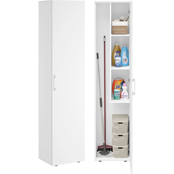 Bellamio 'Apol' Mehrzweckschrank schmal, weiß, 176x33x40 cm, Besenschrank mit Staubsaugerfach und 3 kleinen Fächern – Bild 1
