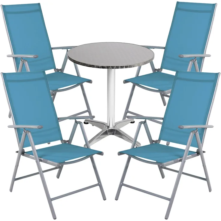 Bistro Sitzgarnitur Bistrogarnitur 5-teilig Silbergrau / Petrol