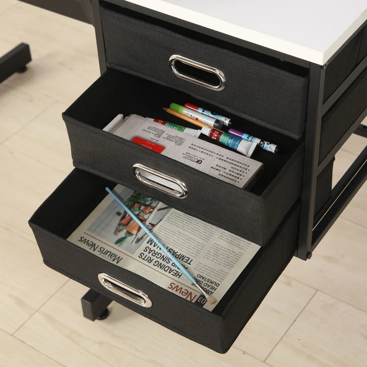 Weißer, höhenverstellbarer Zeichentisch mit Hocker und 3 Schubladen zum Basteln, Lesen und Schreiben – 115 x 60 x 76,2 cm – YOUDENOVA – Bild 8
