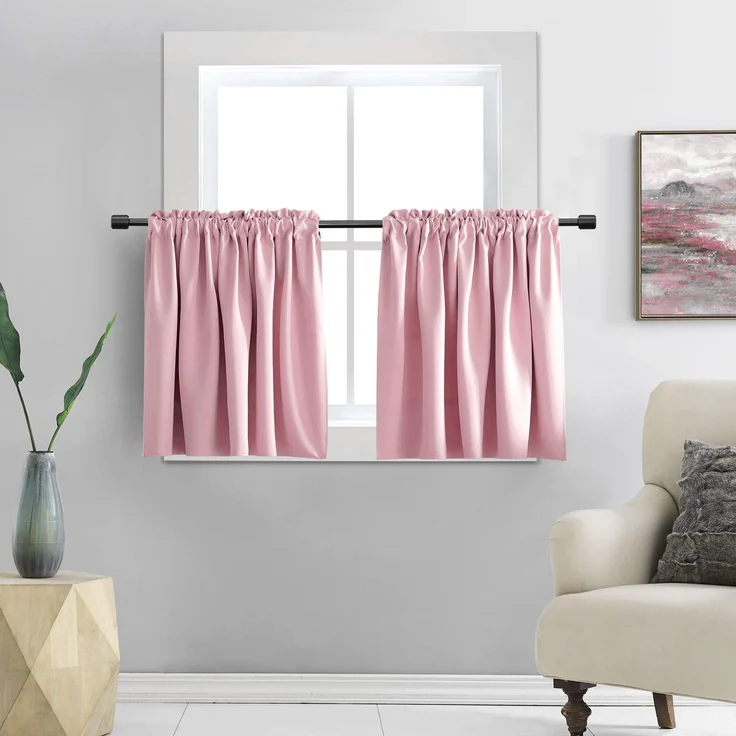 DONREN Rosa Kurze Vorhänge für Mädchenzimmer, Stangentasche, Solider Verdunkelungsvorhang für Kinderzimmer (107,7x76,2 cm, 2 Paneele)
