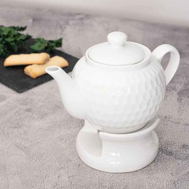 KADAX Teekanne 900ml mit Stövchen Set, Kaffeekanne aus Keramik mit Deckel, Griff und Teestövchen, Kanne mit Teelicht Wärmer für Tee, Teeservice (Weiß II) – Bild 3