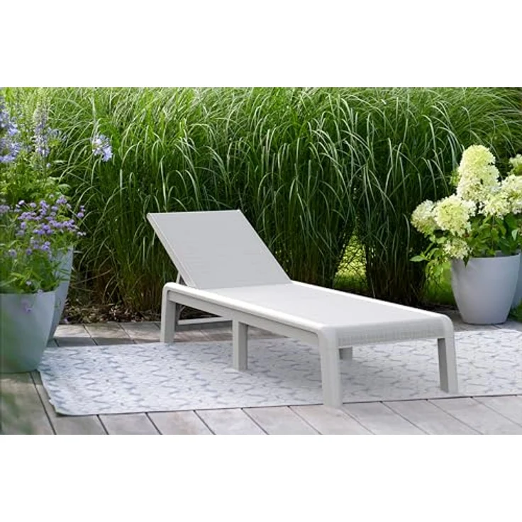 KETER Palma Sonnenliege für den Garten mit 4-Fach Verstellbarer Rückenlehne, klappbare Gartenliege, weiß, 187 x 58 x 29 cm, pflegeleicht, wetterfest und UV-beständig – Bild 2