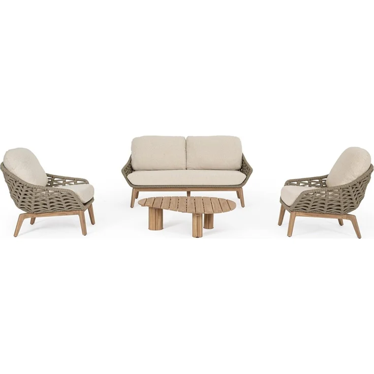 2-Sitzer Gartensofa Seram - Teakholz Natur, Seilgeflecht Taupe, inkl. Kissen – Bild 7