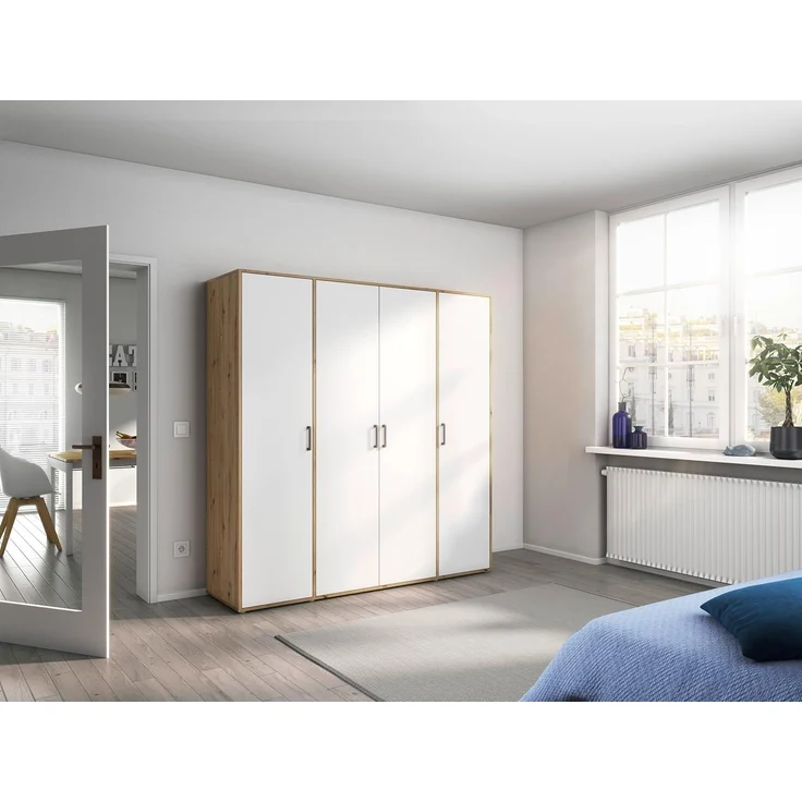 Rauch Möbel 'Voyager' Kleiderschrank, Holz, Weiß | Eiche Artisan, Zubehör Premium, Breite 187 cm | ohne Schubladen – Bild 2
