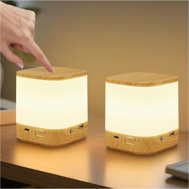 Nettlife LED Nachttischlampe 2ER Touch Dimmbar Akku 1800/3600mAH USB Aufladbar Kabellos, Dimmbar, LED fest integriert, mit 3 Farbtemperaturen&Timing Funktion Nachtlicht