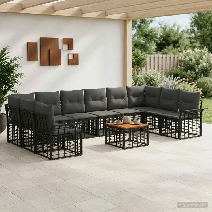 vidaXL Outdoor-Sofagarnitur 11 stk. 10-Sitzer Schwarz und Dunkelgrau 3437763