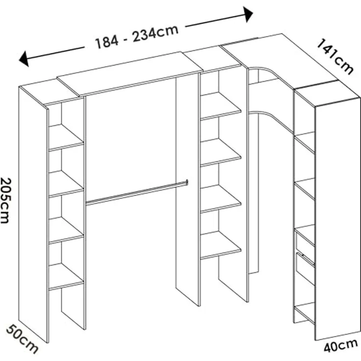 Dmora - Großer Kleiderschrank Bestone, Schlafzimmermöbel, Schrank, Garderobe, 234x141 h205 cm, Eiche – Bild 3