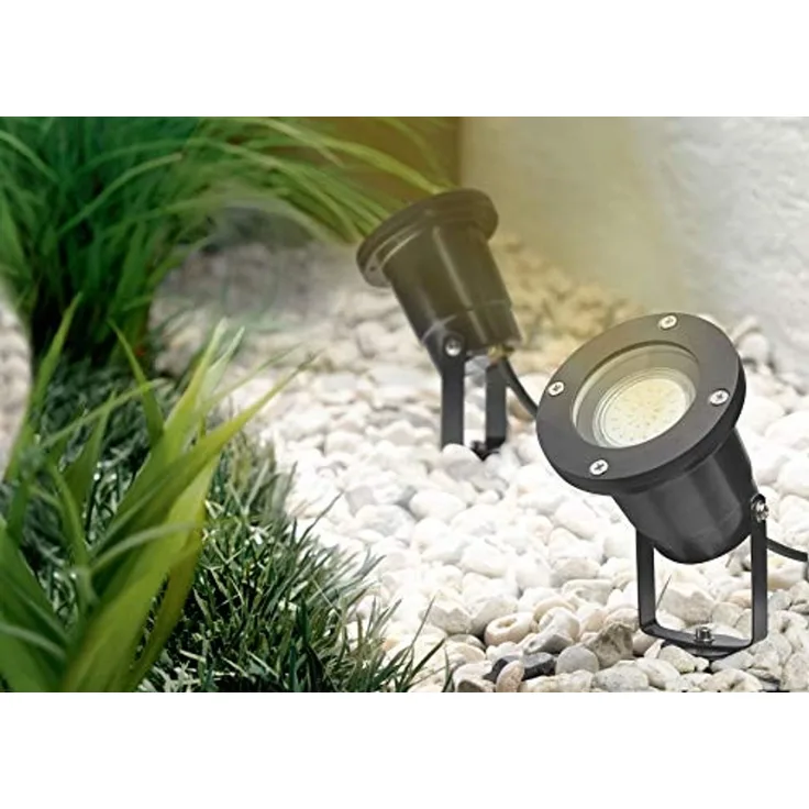 TRANGO LED Gartenstrahler, 1-flammig 3078B IP65 LED Gartenstrahler aus Alu-Druckguss Außenleuchte inkl. je 1x GU10 LED Leuchtmittel & 2m Kabel Gartenleuchte, Außenstrahler, Wandstrahler, Gartenlampe, Außenlampe, Wegbeleuchtung