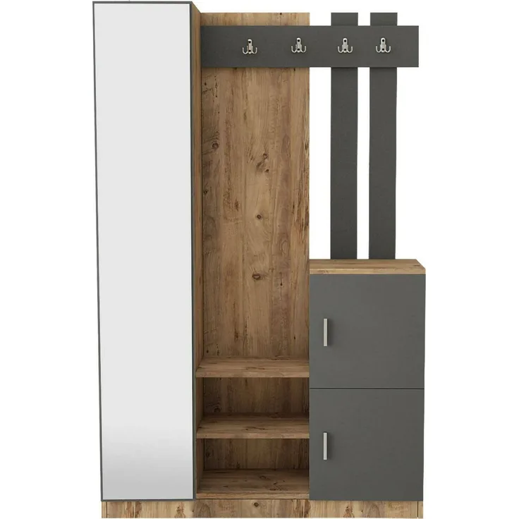 Dmora Eingangsmöbel Arco, Moderner Eingang, Wandgarderobe, Multifunktions-Aufbewahrungskonsole, 114x38h180 cm, Eiche und Anthrazit