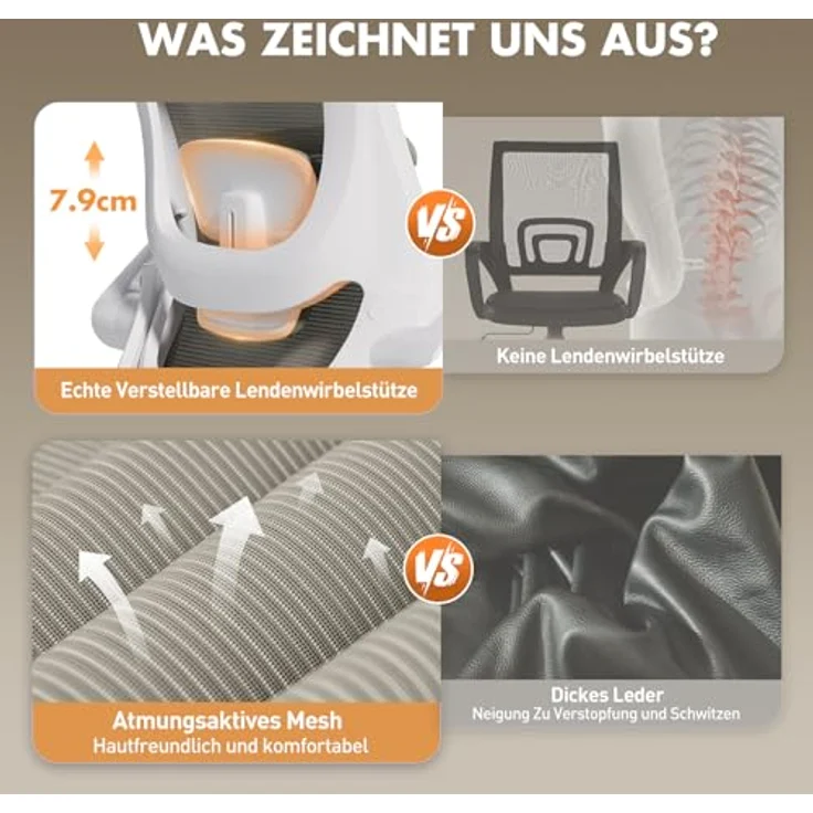 COLAMY Bürostuhl Ergonomisch, Netz-Schreibtischstuhl mit Verstellbarer Kopfstütze, Chefsessel Office Chair mit Lendenwirbelstütze, Verstellbarer Neigungsverschluss Drehstuhl, Khaki – Bild 9
