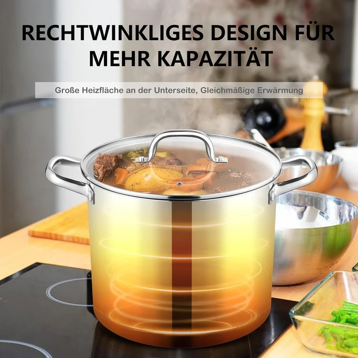 Joyfair Kochtopf 11,4L Edelstahl Glasdeckel 3 Lagen Boden Induktion – Bild 6