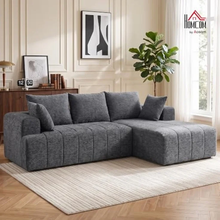 HOMCOM Ecksofa 3-Sitzer Sofa mit Ottomane, Set 1 Teile, wandelbar zum Schlafsofa, 360 kg belastbar – Bild 2