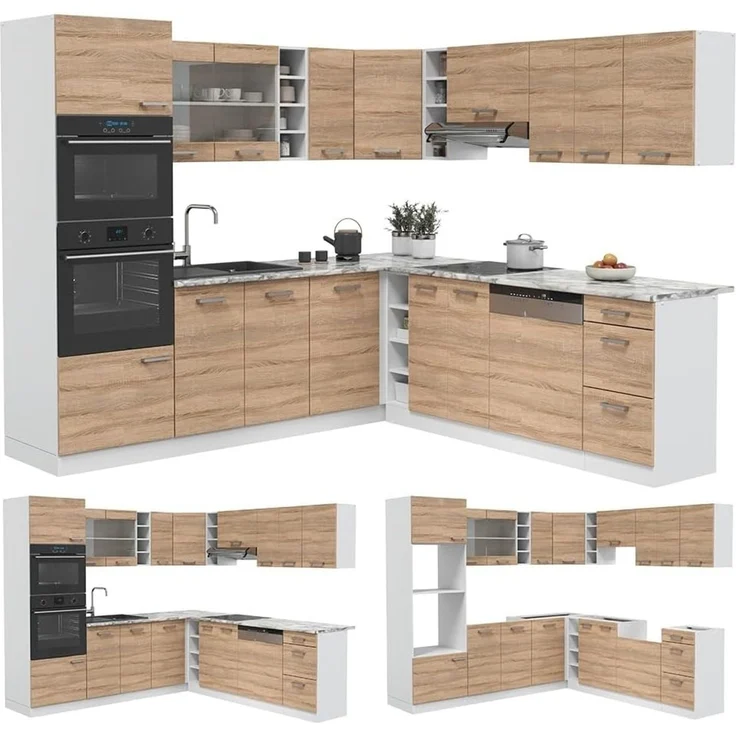 Eckküche R-Line Sonoma/Weiß 247 x 237 cm ohne Arbeitsplatte Vicco – Bild 6