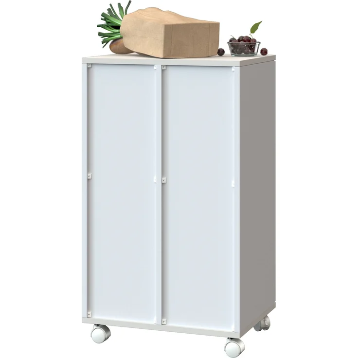 Mülltrennschrank 46,7 x 35 x 80,3 cm in Hochglanz-Weiß mit 2 Fächern und feststellbaren Rollen – Bild 6
