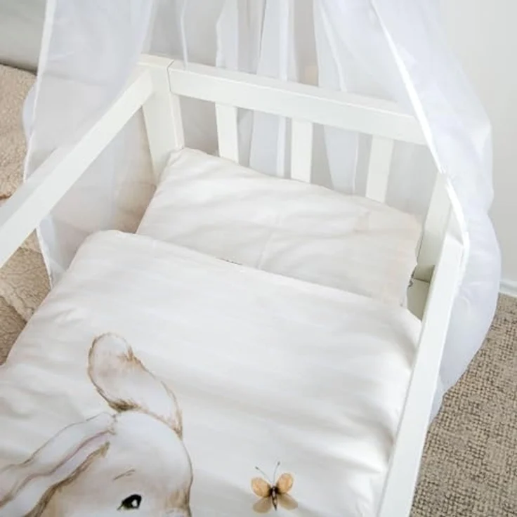 Herding babybest Wiegenbettwäsche, Häschen, Kopfkissenbezug 35x40 cm, Bettbezug 80x80 cm, 100% Baumwolle, Beige – Bild 4