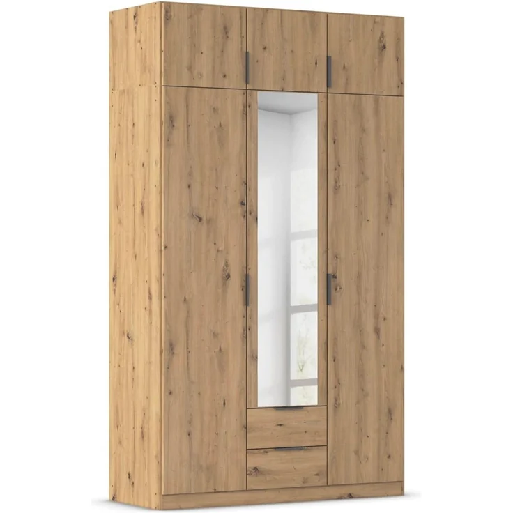 Rauch Möbel Lagoa, Kleiderschrank, Garderobe für Schlafzimmer, Kinderzimmer, Jugendzimmer 6-türig, mit Spiegel, 2 Schubladen, Farbe Eiche Artisan, Holz, Breite 136