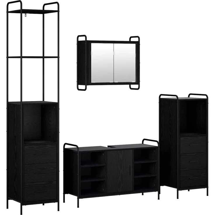 vidaXL Badezimmerschrank-Set 4 stk. Schwarz Eichen-Optik 3444681 – Bild 2