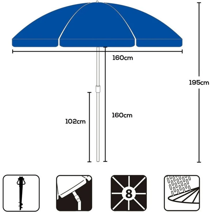 Sekey Sonnenschirm Ø 160 cm Rund Strandschirm Balkonschirm mit Tragetasch und Bodenhülse, LxB: 160x160 cm, 3-in-1 Sonnenschirm, Neigungswinkel und Höhe verstellbar,für Garten – Bild 3