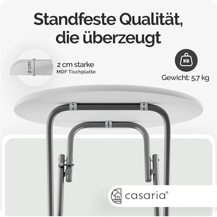 Casaria Stehtisch Klappbar, Holz Optik Weiß, 60cm – Bild 6