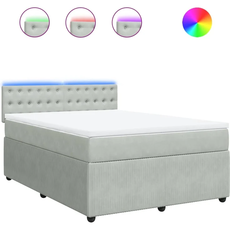 vidaXL Boxspringbett mit Matratze Hellgrau 140x200 cm Samt 3290070 – Bild 2