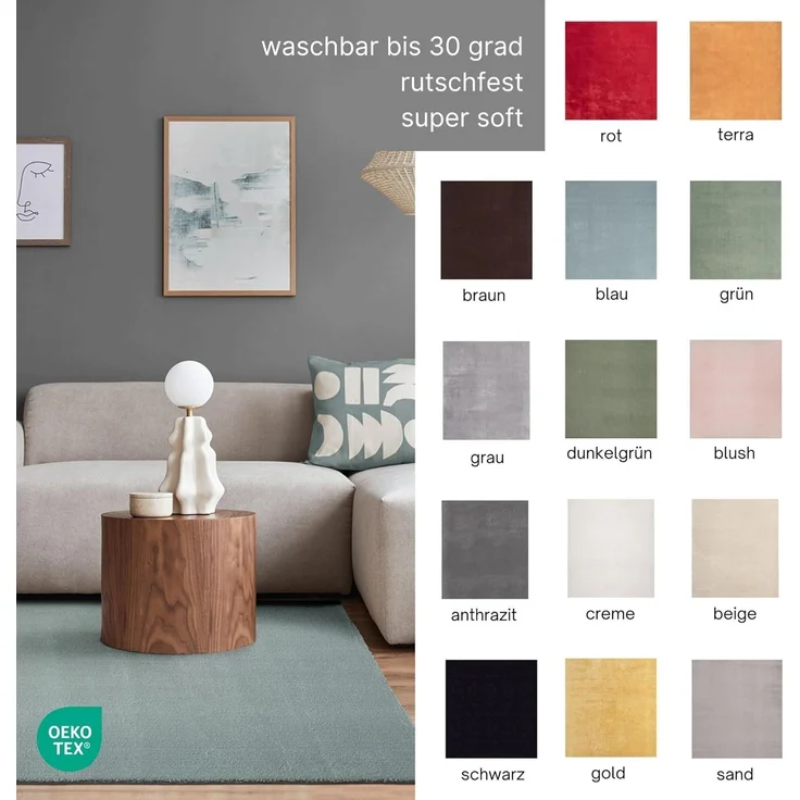 the carpet Relax kuscheliger Kurzflor Teppich, Anti-Rutsch Unterseite, Waschbar bis 30 Grad, Super Soft, Felloptik, Forest, 200x280 cm – Bild 9