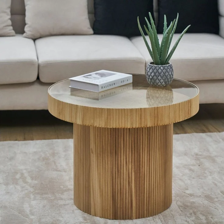 SVITA Beistelltisch MIGUEL (1 Tisch), mit Glasplatte, Coffe Table, Beistelltisch rund, Natur – Bild 1