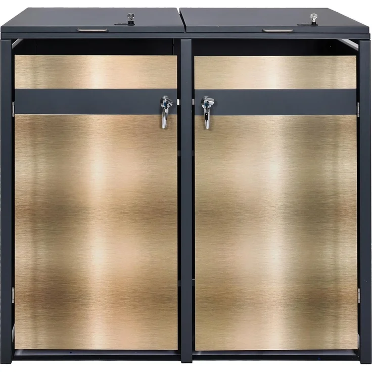 2er Mülltonnenverkleidung HWC-J82, Mülltonnenbox, erweiterbar, Metall 50kg, anthrazit ~ gold – Bild 5