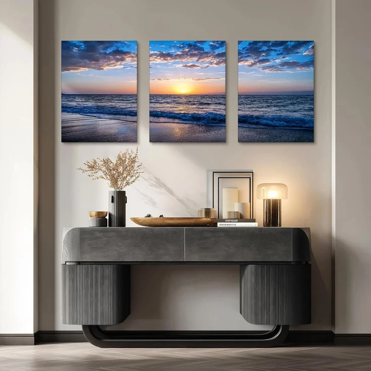 Leinwandbild Sonnenuntergang Strand Meer Landschaft Modern Wandbild 58x40cm – Bild 4