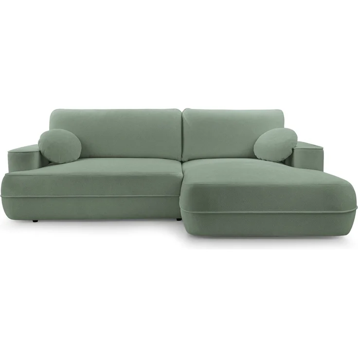 Selsey 'Fuerro' Ecksofa mit Schlaffunktion, Bettkasten, Ottomane rechts, Strukturstoff wasserabweisend, Salbeigrün – Bild 1