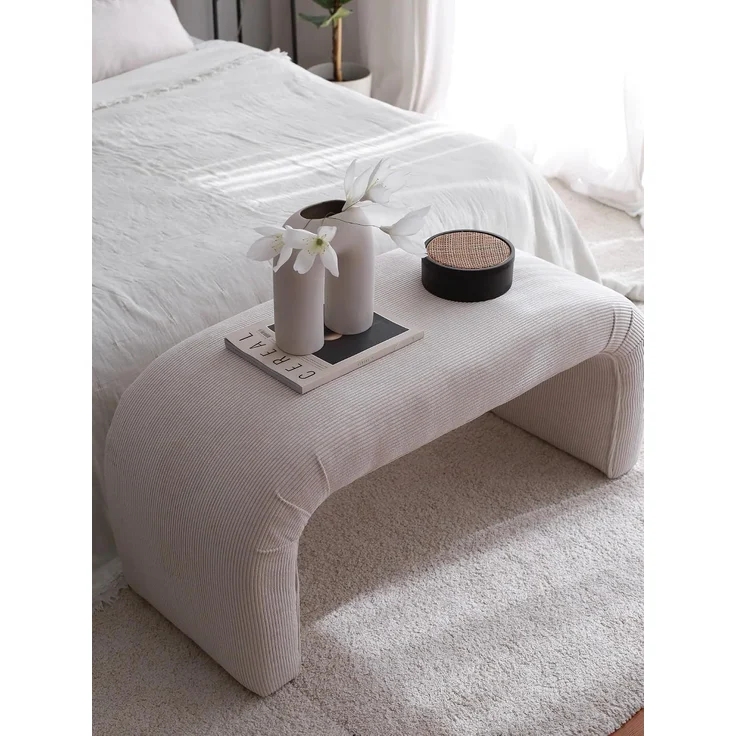 Atelier Del Sofa Elegant Pouffe with Beech Frame, Velvet Corduroy, 106 x 45 x 46 cm | 100% Polyester, Stylish Grey & White Design | Perfect for Modern Living Spaces – Bild 8