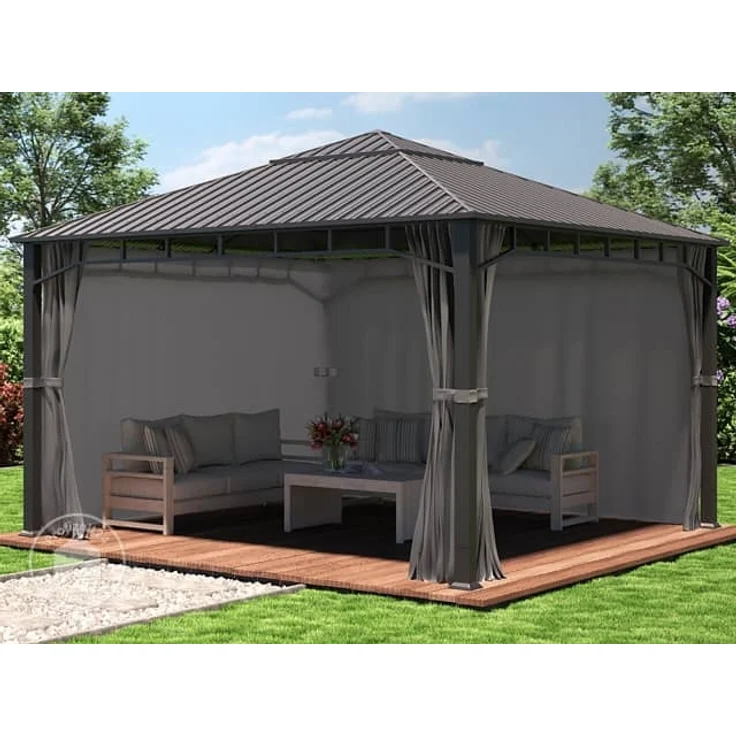 Gartenpavillon 4x4 m Stahldach Hardtop 4 Seitenteile in Grau, Pfosten 9x9 cm – Bild 3