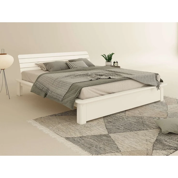 Home affaire Massivholzbett Antri, Futonbett, ergonomisch geformtes Kopfteil, stilvolles Design, Rahmen zur Ablage von Smartphone, mit Lattenrost, Bettkasten optional – Bild 3