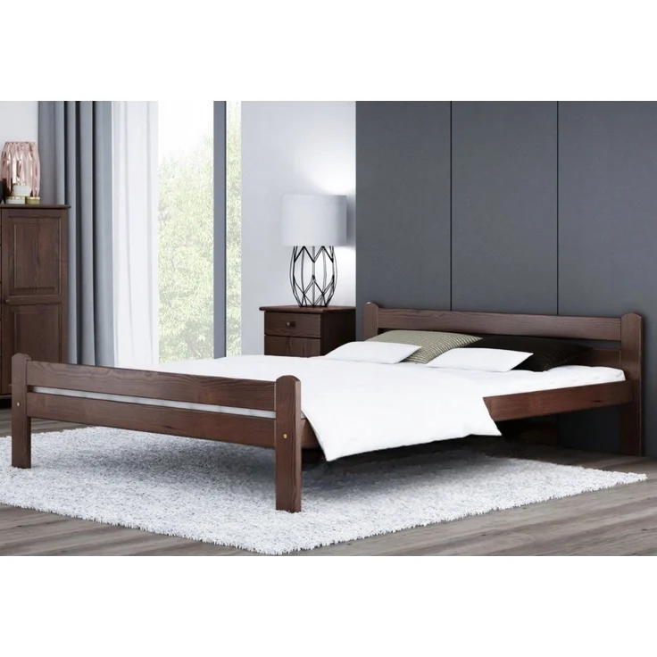 Home Collective Bettgestell Einzelbett Holzbett aus Massivholz Kiefer mit Lattenrost (mit abgerundeten Kanten & verstärkter Mittelstrebe), 205x172x58.5 cm, Walnuss – Bild 1