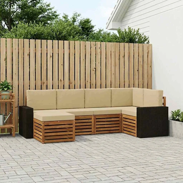 vidaXL Outdoor-Sofagarnitur 6 stk. 5-Sitzer Natur und Beige 3384574 – Bild 1