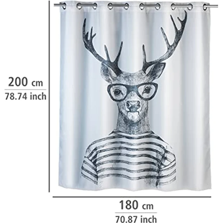 WENKO MR. DEER Duschvorhang 180 x 200 cm, Weiß/Grau, waschbar, Polyester – Bild 10