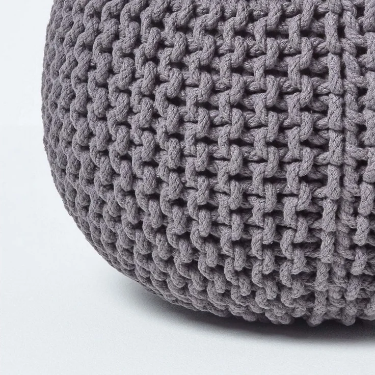 Homescapes Pouf Runder Strickpouf 100% Baumwolle, grau – Bild 3