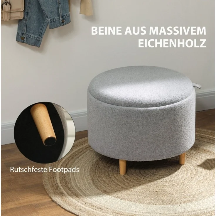 Polsterhocker aus Polyester mit Stauraum und umkehrbarem Deckel, 56x56x42 cm, Grau – Bild 7