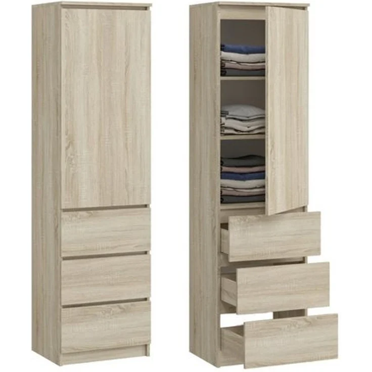 Home Collective Kleiderschrank Mehrzweckschrank Garderobenschrank mit 3 Einlegeböden & 3 Schubladen (ideal für Schlafzimmer, Flur oder Arbeitszimmer) platzsparender & vielseitiger Schrank 50x40x180 cm (BxTxH), sonoma – Bild 4