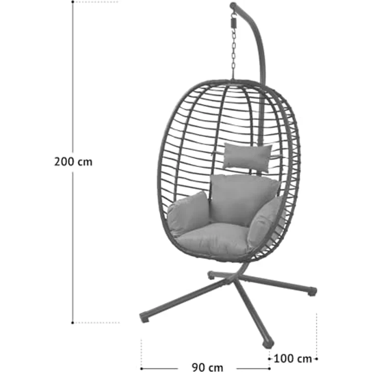 SVITA Svita Belly Hängesessel, Schwarz, Polyrattan, 90x200x100 cm, klappbar, pulverbeschichtetes Stahlgestell – Bild 3